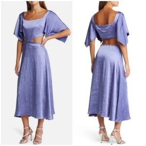 New Elliatt Deva Cutout Detail Hammered Satin Midi Dress Lapis